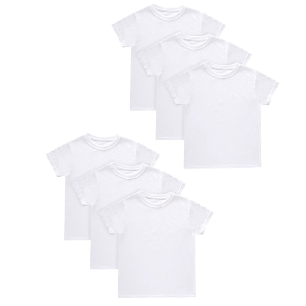 Hanes Boys White T-Shirt Pack of 6 Moisture Wicking NEW S 4-5 Cotton/Poly